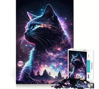 Puzzle da 1000 pezzi per adulti con gatto e galassia,bordo fine,gioco cognitivo,rilassante,decorazione natalizia da parete (38x52cm)