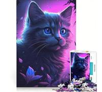 Puzzle da 1000 pezzi per adulti con gatto e gattino viola fluorescente, gioco divertente, interazione genitore-figlio, con poster e foglio di curiosità abbinati 50x75cm