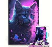 Puzzle da 1000 pezzi per adulti con gatto e gattino viola fluorescente, gioco per famiglie, gara di velocità manuale, adatto come decorazione da scrivania 38x52cm