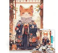 Puzzle da 1000 pezzi per adulti con gatto e kimono, stile giapponese, ideale per giochi in famiglia, corsa a tempo, adatto come decorazione da scrivania 38x26cm