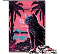 Puzzle da 1000 pezzi per adulti con gatto e natura, motivo Retrowave, ideale come regalo per adolescenti, coppie e amici per compleanni e Natale (dimensioni: 26x38cm)