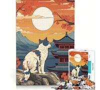 Puzzle da 1000 pezzi per adulti con gatto e paesaggio giapponese, gioco per famiglie, gara di velocità manuale, adatto come decorazione da scrivania 38x52cm