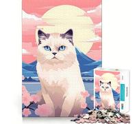 Puzzle da 1000 pezzi per adulti con gatto e ritratto del Monte Fuji Pezzi ben definiti Gioco di abilità mentale,divertente e rilassante,con scena natalizia (38x52cm)