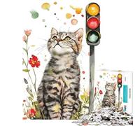 Puzzle da 1000 pezzi per adulti con gatto e semaforo ad acquerello sfida impegnativa da completare decorazione per la casa gioco pratico per ragazzi dai 14 anni in su (50x75cm)