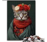 Puzzle da 1000 pezzi per adulti con gatto e stile Frida Kahlo, puzzle in legno ideale per il divertimento in famiglia, regalo perfetto per feste e compleanni, dimensioni 50X75cm
