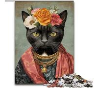 Puzzle da 1000 pezzi per adulti con gatto in stile Frida Kahlo, puzzle difficili per adulti 50X75CM, divertimento per la serata di gioco in famiglia, opera d'arte decorativa fai da te