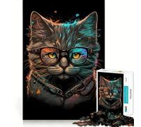 Puzzle da 1000 pezzi per adulti con gatto in stile retrò con occhiali,decorazione elegante,esercizio mentale,giocattolo per il tempo libero,regalo di Natale (50x75cm)