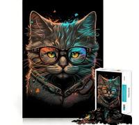Puzzle da 1000 pezzi per adulti con gatto in stile retrò e occhiali,gioco di logica a incastro perfetto,divertente giocattolo,gioco gratuito,regalo di compleanno (38x52cm)
