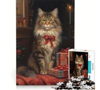Puzzle da 1000 pezzi per adulti con gatto Maine Coon a tema natalizio, gioco rompicapo, assemblaggio di figure, per rafforzare l'amore tra le coppie 38x52cm