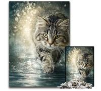 Puzzle da 1000 pezzi per adulti con gatto Maine Coon in corsa, puzzle in legno difficili e impegnativi, ottimi regali e giocattoli per bambini dai 14 anni in su, 50x75cm