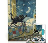 Puzzle da 1000 pezzi per adulti con gatto nero che gioca con le piume, gioco educativo, corsa di velocità manuale, ideale come regalo per tutta la famiglia 38x26cm