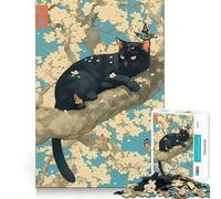 Puzzle da 1000 pezzi per adulti con gatto nero e albero di ciliegio,pezzi ben definiti,attività stimolante per la mente,divertimento rilassante,regalo artistico di compleanno 50x75cm