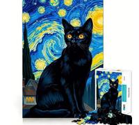 Puzzle da 1000 pezzi per adulti con gatto nero e cielo astratto,perfetto per un gioco di precisione,stimolante per la mente e per il tempo libero,con soggetto natalizio 50x75cm