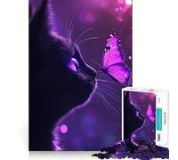Puzzle da 1000 pezzi per adulti con gatto nero e farfalla,disegno a bordo preciso,gioco di logica,regalo per momenti di relax,divertente regalo di Natale (38x52cm)