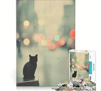 Puzzle da 1000 pezzi per adulti con gatto nero e luci della città, gioco rompicapo, difficile, per rafforzare l'amore tra le coppie 38x52cm