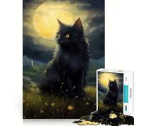 Puzzle da 1000 pezzi per adulti con gatto nero e luna,perfetto per un gioco di equilibrio,stimolante per la mente e rilassante,con soggetto natalizio 38x52cm