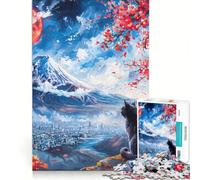 Puzzle da 1000 pezzi per adulti con gatto nero e monte Fuji, gioco rompicapo, assemblaggio di figure, per rafforzare l'amore tra le coppie 38x52cm