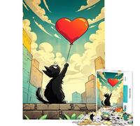Puzzle da 1000 pezzi per adulti con gatto nero e palloncino a forma di cuore Gioco per tutta la famiglia giocattolo avvincente per coltivare la pazienza regalo per donne e uomini migliora la memoria
