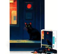 Puzzle da 1000 pezzi per adulti con gatto nero e scena notturna,disegno finemente intagliato,gioco di concentrazione mentale,gioco per momenti di tranquillità,attività per compleanno 38x52cm