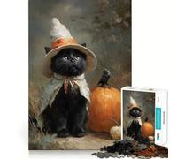 Puzzle da 1000 pezzi per adulti con gatto nero e strega,dai bordi netti,gioco di logica,gioco di inattività,decorazione natalizia 38x26cm