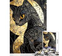 Puzzle da 1000 pezzi per adulti con gatto nero e vetrata artistica Gioco pratico per tutta la famiglia decorazione da parete allena la mente e le mani (38x52cm)