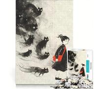 Puzzle da 1000 pezzi per adulti con gatto nero, fantasmi e yokai, gioco interattivo, divertente antistress, compleanni e altre occasioni 50x75cm