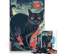 Puzzle da 1000 pezzi per adulti con gatto nero,Giappone,disegno finemente tagliato,gioco per la concentrazione mentale,gioco per momenti di tranquillità,attività per compleanno 50x75cm