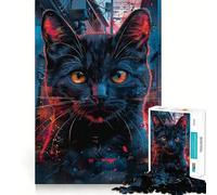 Puzzle da 1000 pezzi per adulti con gatto nero in ambiente urbano,disegno finemente intagliato,gioco per la concentrazione mentale,gioco per momenti di relax,attività per compleanno 50x75cm