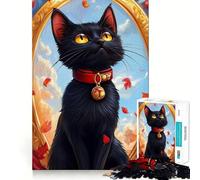 Puzzle da 1000 pezzi per adulti con gatto nero in cornice dorata,decorazione a incastro,gioco per esercitare la mente,divertimento casual,regalo di Natale (50x75cm)