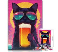 Puzzle da 1000 pezzi per adulti con gatto nero retrò e birra, divertimento in famiglia e serata di giochi, analisi e logica, giocattoli antistress, dimensioni 38x52cm