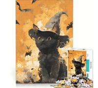 Puzzle da 1000 pezzi per adulti con gatto nero, strega e tema Halloween, gioco rompicapo, divertente antistress, per rafforzare l'amore tra le coppie 38x26cm