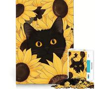 Puzzle da 1000 pezzi per adulti con gatto nero tra i girasoli,gioco a incastro,idea regalo per stimolare la mente,momento di relax,divertimento per il compleanno 38x26cm