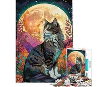 Puzzle da 1000 pezzi per adulti con gatto norvegese della foresta e giardino notturno sfida educativa decorazione artistica per la casa giocattolo per bambini dai 14 anni in su (50x75cm)