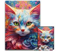 Puzzle da 1000 pezzi per adulti con gatto psichedelico colorato, rilassante e divertente, perfetto regalo di Natale e decorazione per la casa, 26X38CM/10,23x14,96 pollici.