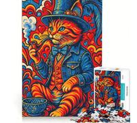 Puzzle da 1000 pezzi per adulti con gatto psichedelico e gentiluomo che fuma la pipa gioco interattivo decorazione da parete adatto per la decorazione della scrivania 38x52cm