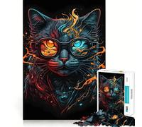 Puzzle da 1000 pezzi per adulti con gatto retrò con occhiali,taglio netto,arte,sfida per la mente,divertente gioco per il tempo libero,regalo di compleanno (50x75cm)