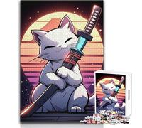 Puzzle da 1000 pezzi per adulti con gatto samurai, arte retrò, gioco educativo e divertente, regalo perfetto e premuroso per ogni occasione, dimensioni 38x52cm