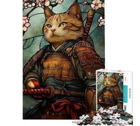 Puzzle da 1000 pezzi per adulti con gatto samurai e vetrata artistica difficile e stimolante ideale per la decorazione della casa e per bambini dai 14 anni in su (38x52cm)