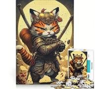 Puzzle da 1000 pezzi per adulti con gatto samurai giapponese, gioco divertente, interazione genitore-figlio, gioco stimolante, regalo 38x52cm