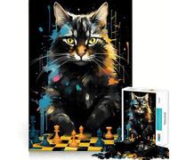 Puzzle da 1000 pezzi per adulti con gatto,scacchi,ritratto del maestro,gioco di squadra,divertente e stimolante,regalo di Natale (38x26cm)