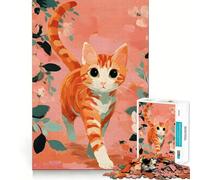 Puzzle da 1000 pezzi per adulti con gatto soriano arancione e sfondo floreale, gioco stimolante per la mente, antistress, decorazione murale con ritagli trasparenti (38x52cm)