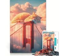 Puzzle da 1000 pezzi per adulti con gatto sul Golden Gate Bridge,taglio premium,divertente,stimolante per la mente,rilassante,regalo di Natale (38x26cm)