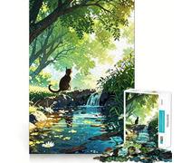 Puzzle da 1000 pezzi per adulti con gatto vicino alla cascata,incastro perfetto,gioco di logica,divertente,gioco gratuito,regalo di compleanno (38x26cm)