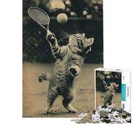 Puzzle da 1000 pezzi per adulti con gatto vintage che gioca a tennis gioco rompicapo giocattolo avvincente per coltivare la pazienza regalo divertente per donne (dimensioni 50x75cm)