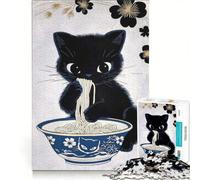 Puzzle da 1000 pezzi per adulti con gatto vintage che mangia spaghetti gioco educativo gara di velocità manuale ideale come regalo per tutta la famiglia 50x75cm