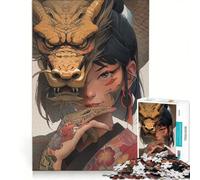 Puzzle da 1000 pezzi per adulti con geisha, maschera e drago, ideale per rilassarsi e divertirsi a casa, per rafforzare il legame di coppia 50x75cm