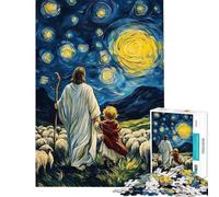 Puzzle da 1000 pezzi per adulti con Gesù Bambino e pecore in una notte stellata Puzzle antistress ideale come regalo (dimensioni 38x26cm)