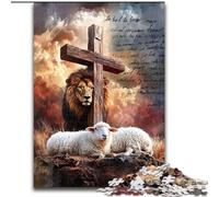 Puzzle da 1000 pezzi per adulti con Gesù, Leone e Pecora Puzzle in legno per adulti Regalo perfetto per compleanni, Natale, Halloween, Ringraziamento, Pasqua (dimensioni 50x75cm)
