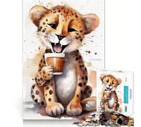 Puzzle da 1000 pezzi per adulti con ghepardo durante l'ora del caffè,gioco di precisione e divertente per sviluppare le capacità mentali,ideale per momenti di relax e come regalo di Natale (50x75cm)