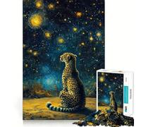 Puzzle da 1000 pezzi per adulti con ghepardo sotto le stelle,gioco di abilità mentale e precisione,ideale per momenti di relax e come regalo di Natale (50x75cm)